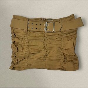 San Julian Ruched Cargo Mini Skirt w Belt | Y2K Utility Micro Skirt Stretch Fit